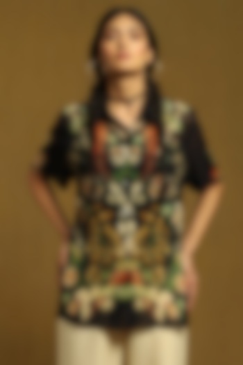 Black Blended Fabric Printed Shirt by Ritu Kumar at Pernia's Pop Up Shop