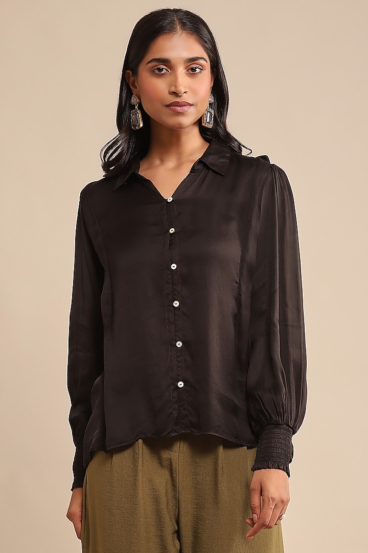 Black Satin Shirt by Ritu Kumar at Pernia's Pop Up Shop