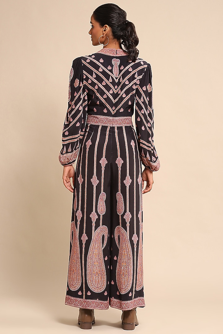 Black Crepe Printed Jumpsuit by Ritu Kumar at Pernia's Pop Up Shop