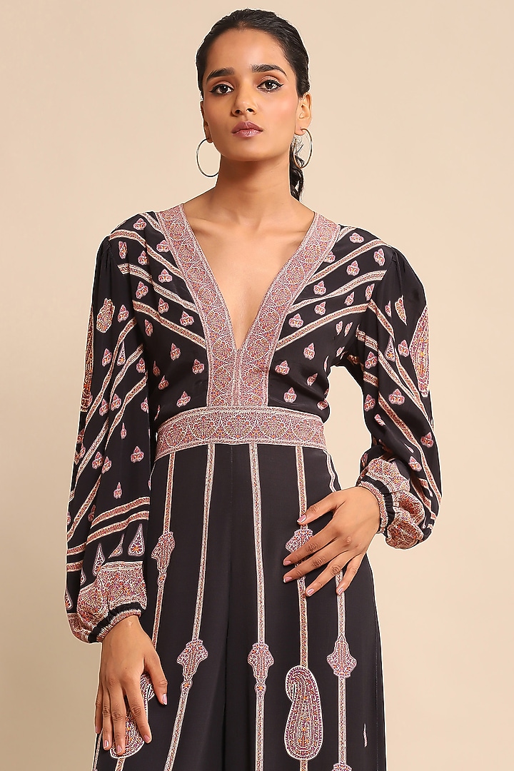 Black Crepe Printed Jumpsuit by Ritu Kumar at Pernia's Pop Up Shop