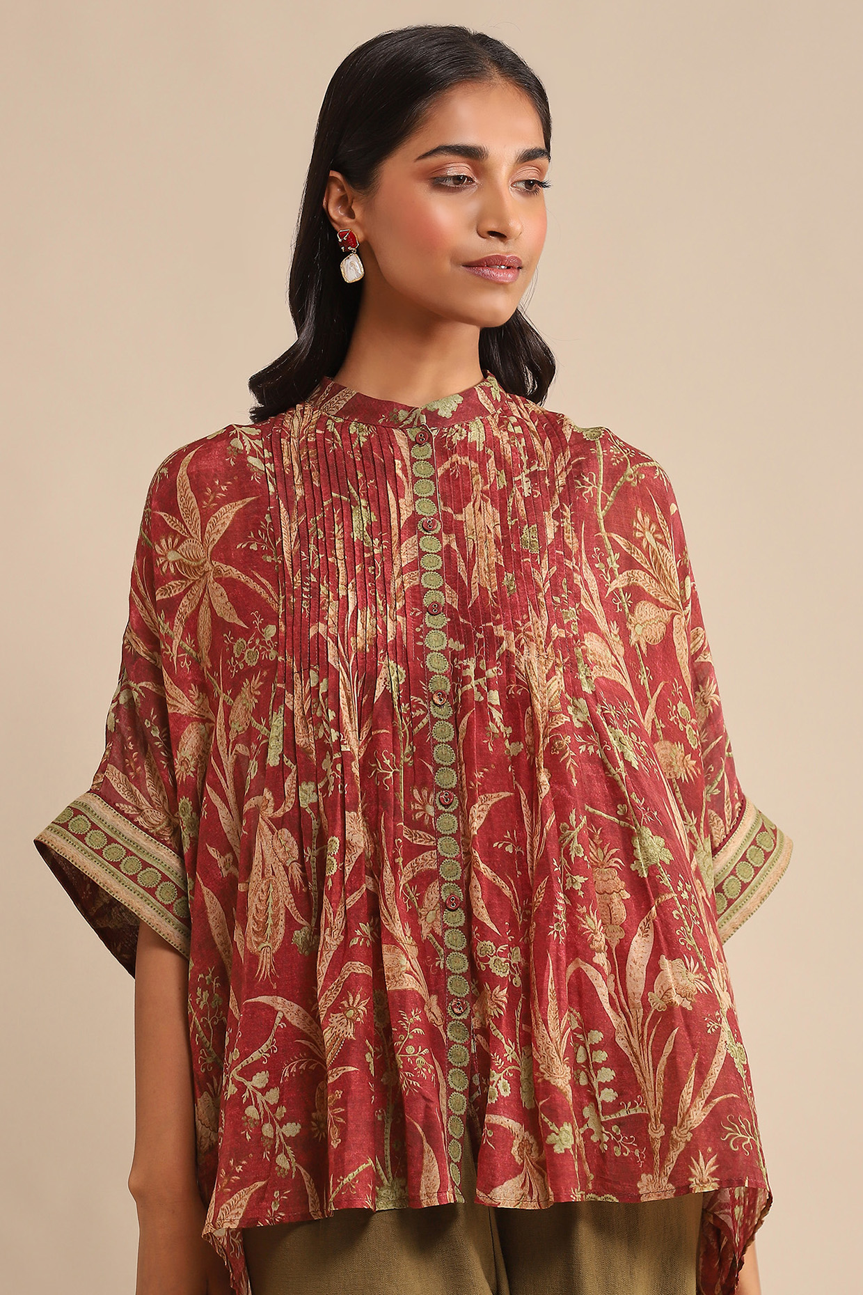 Wine Chanderi Printed Top by Ritu Kumar at Pernia's Pop Up Shop