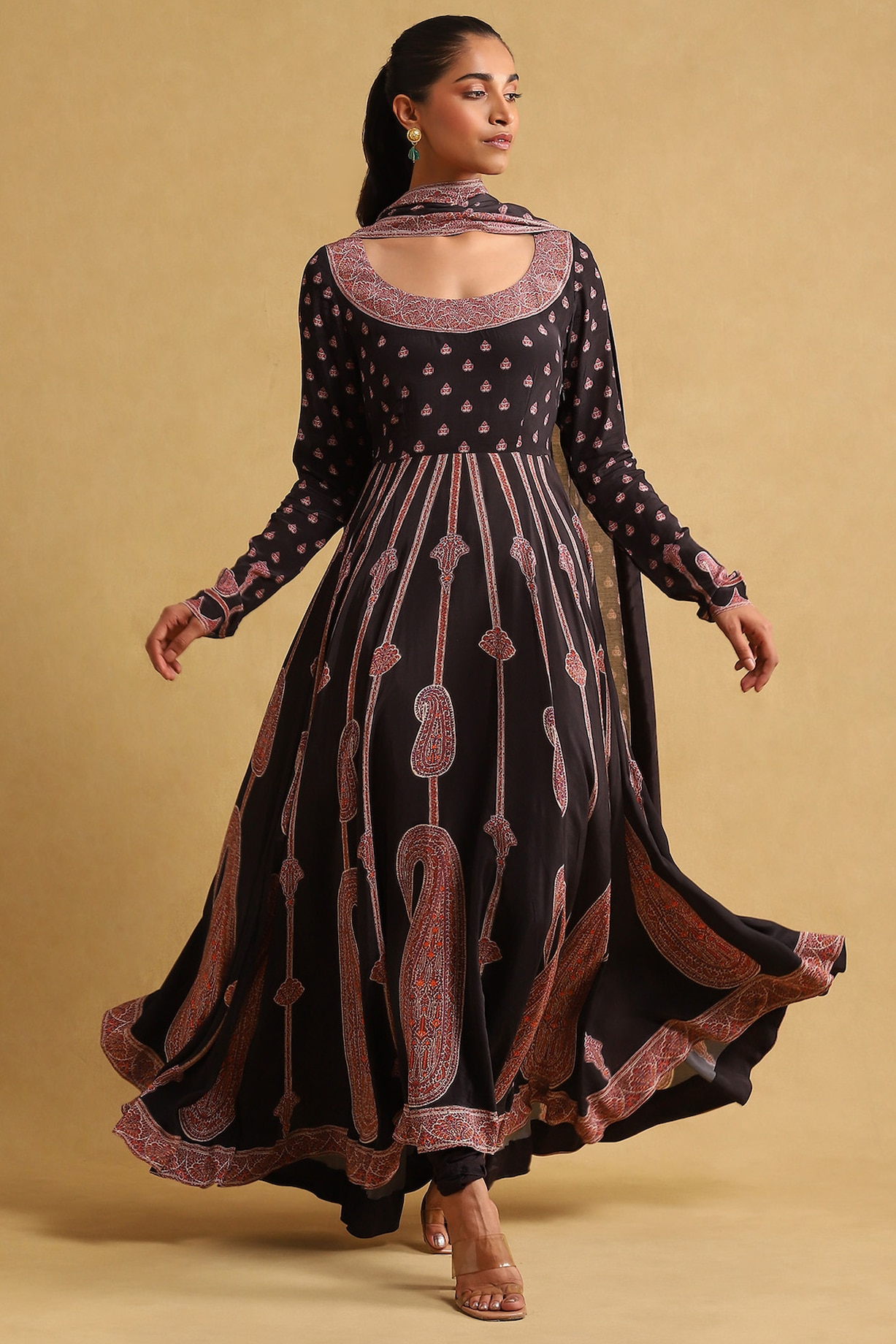 white christmas dresses Buy Myra Black and Gold Georgette Embroidered Anarkali Suit Online At Low  Price main image 0