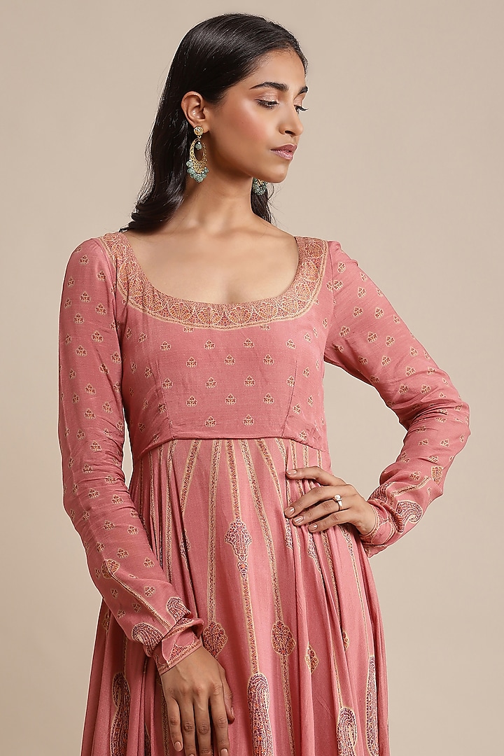 Pink Crepe Printed Party Wear Anarkali Set by Ritu Kumar at Pernia's Pop Up Shop