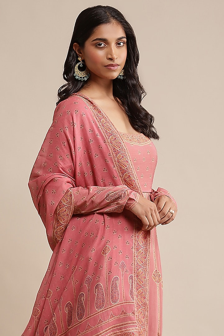 Pink Crepe Printed Party Wear Anarkali Set by Ritu Kumar at Pernia's Pop Up Shop