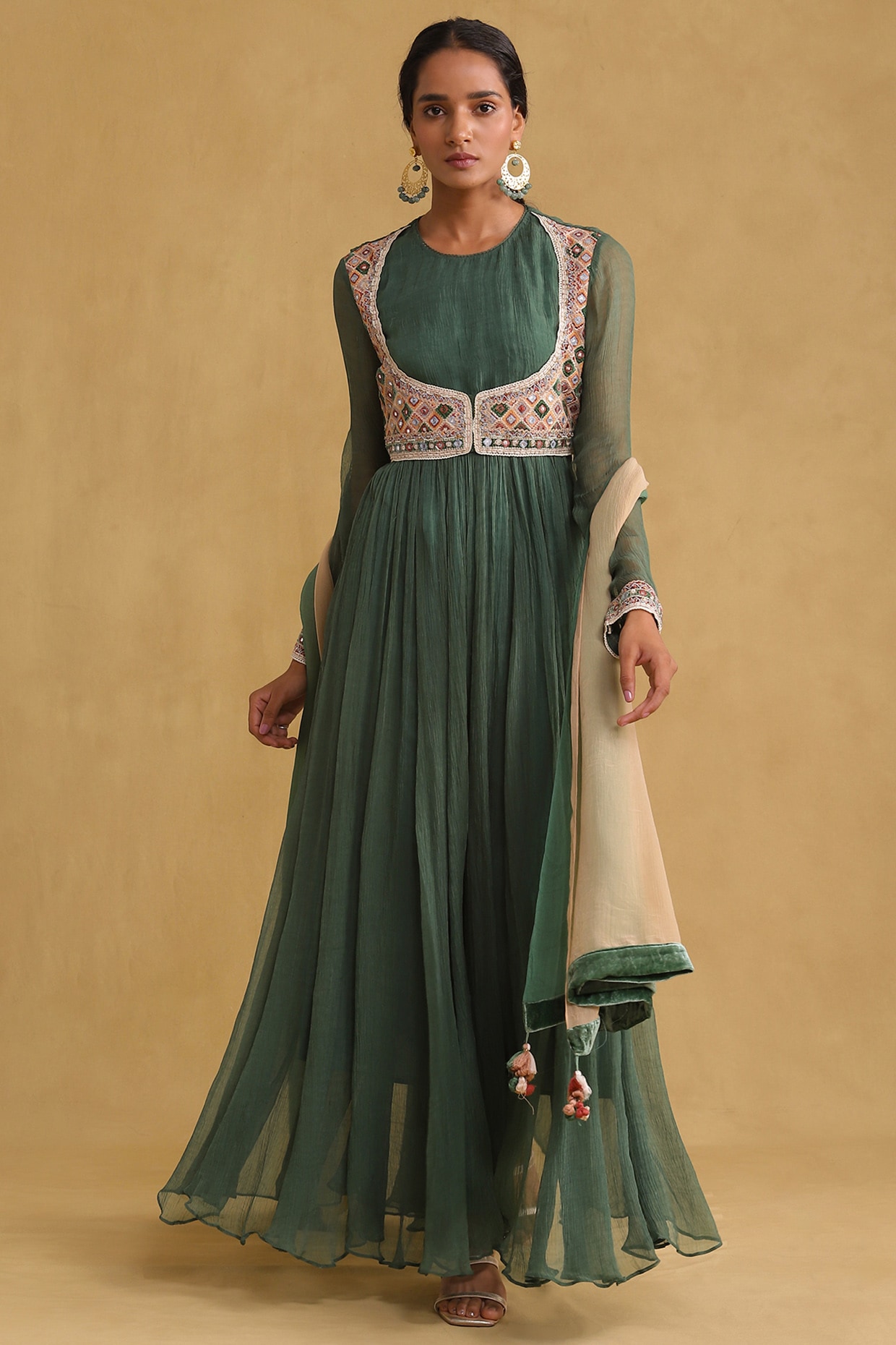 Green Chiffon Embroidered Anarkali Set by Ritu Kumar at Pernia's Pop Up ...