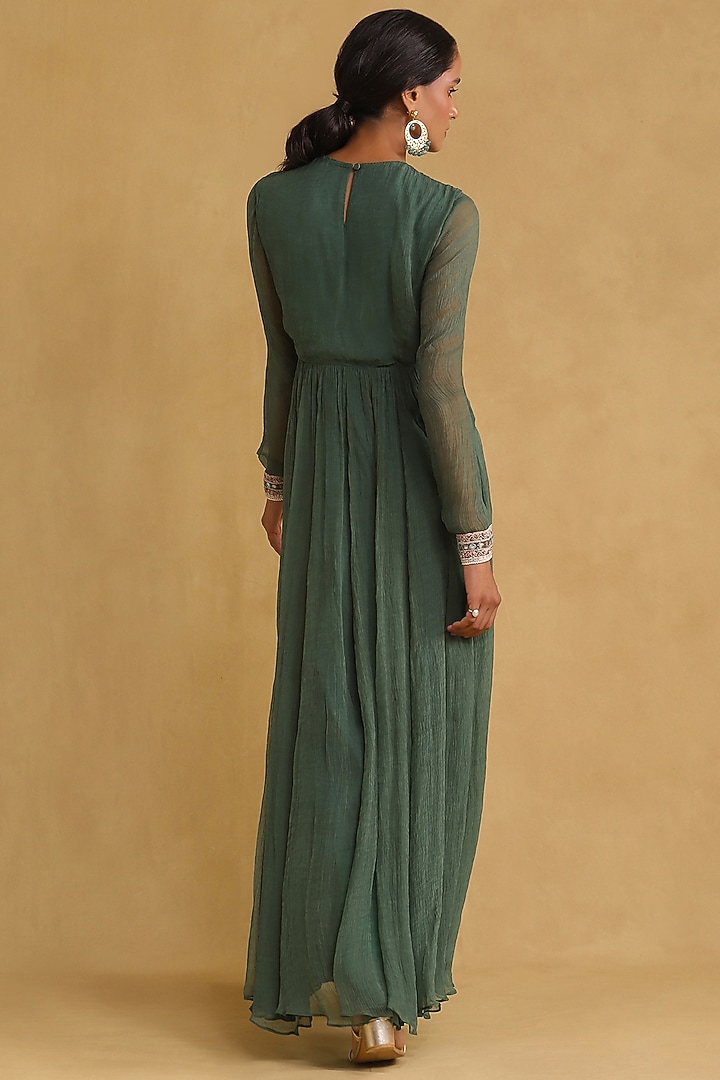 Green Chiffon Embroidered Party Wear Anarkali Set by Ritu Kumar at Pernia's Pop Up Shop