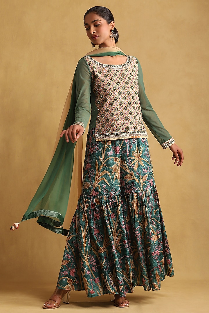 Green Cotton Sharara Set by Ritu Kumar at Pernia's Pop Up Shop