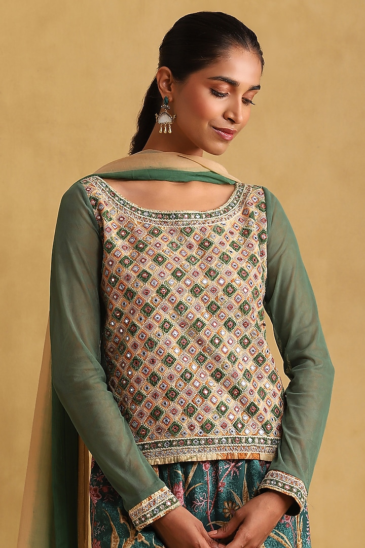 Green Cotton Party Wear Sharara Set by Ritu Kumar at Pernia's Pop Up Shop