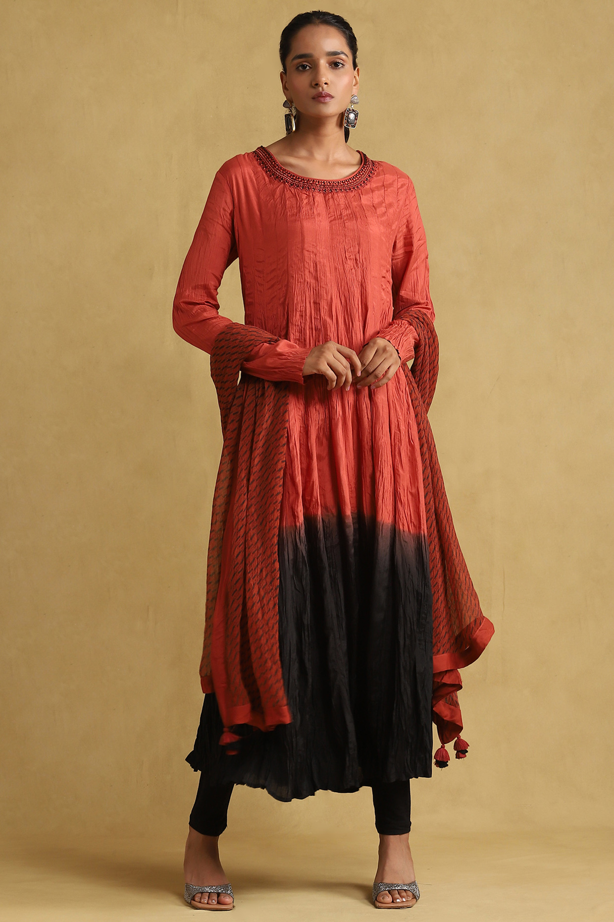 Rust Viscose Silk Ombre Kurta Set by Ritu Kumar at Pernia's Pop Up Shop