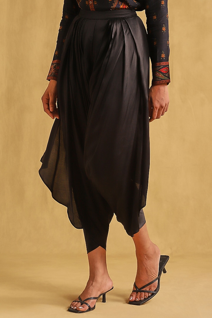 Black Satin Draped Dhoti Salwar Pants by Ritu Kumar at Pernia's Pop Up Shop