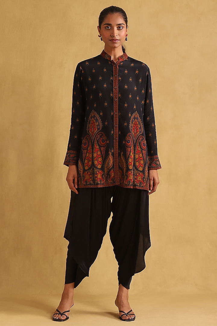 Black Satin Draped Dhoti Salwar Pants by Ritu Kumar at Pernia's Pop Up Shop