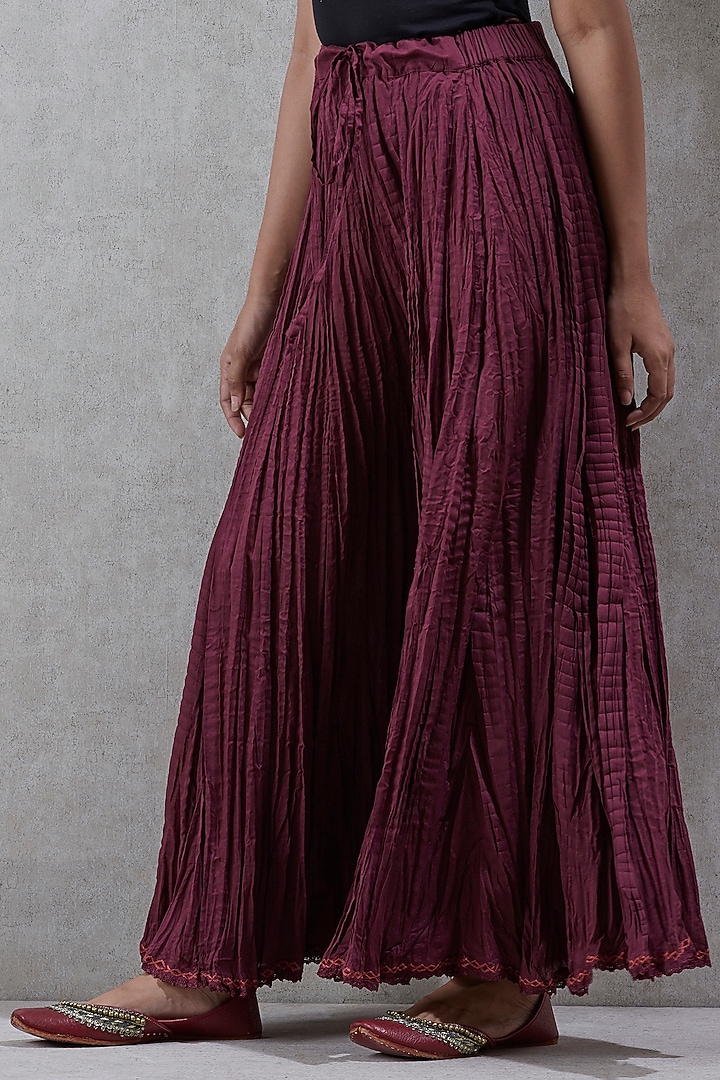 Burgundy Flared Palazzo Pants by Ritu Kumar at Pernia's Pop Up Shop