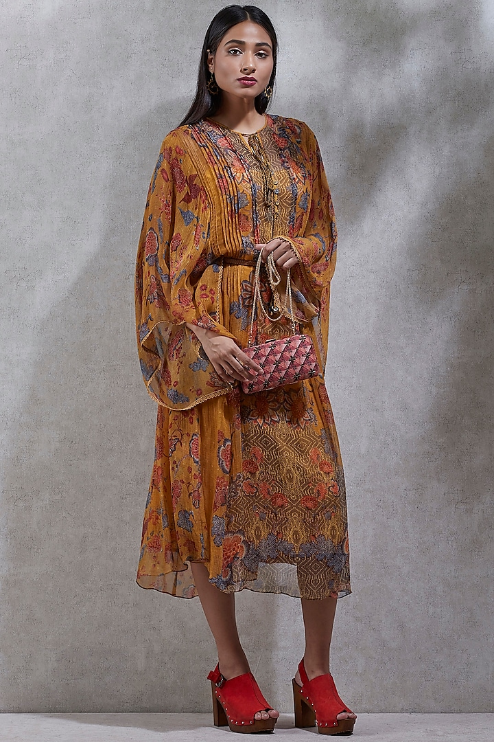 Mustard Yellow Printed Kaftan With Camisole by Ritu Kumar at Pernia's Pop Up Shop