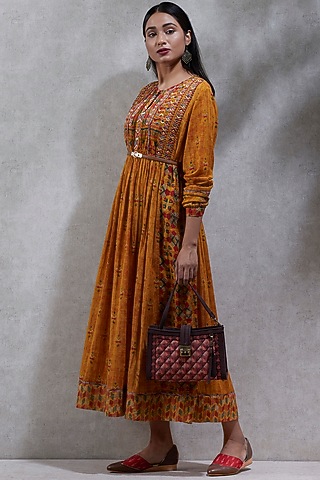 Mustard Yellow Embroidered & Printed Kurta by Ritu Kumar