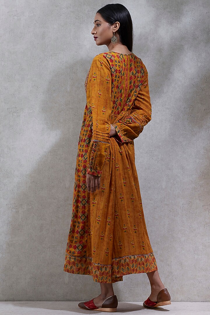 Mustard Yellow Embroidered & Printed Kurta by Ritu Kumar at Pernia's Pop Up Shop