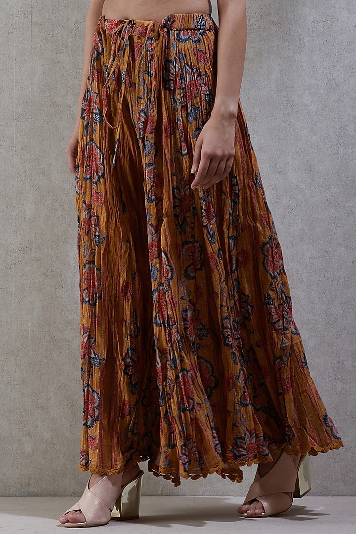 Mustard Printed Palazzo Pants by Ritu Kumar