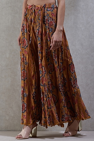 Mustard Printed Palazzo Pants by Ritu Kumar