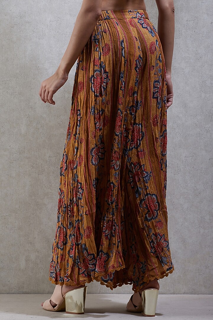 Mustard Printed Palazzo Pants by Ritu Kumar at Pernia's Pop Up Shop