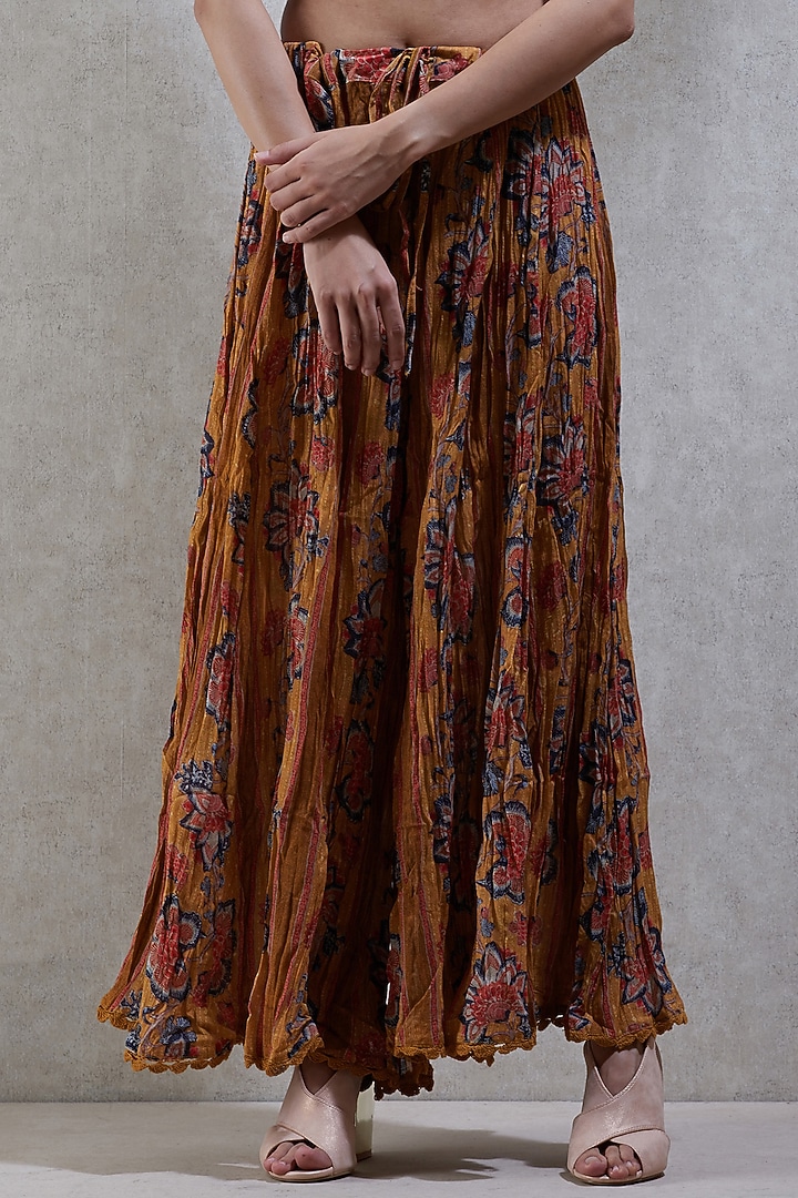 Mustard Printed Palazzo Pants by Ritu Kumar at Pernia's Pop Up Shop