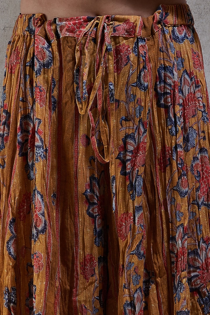 Mustard Printed Palazzo Pants by Ritu Kumar at Pernia's Pop Up Shop