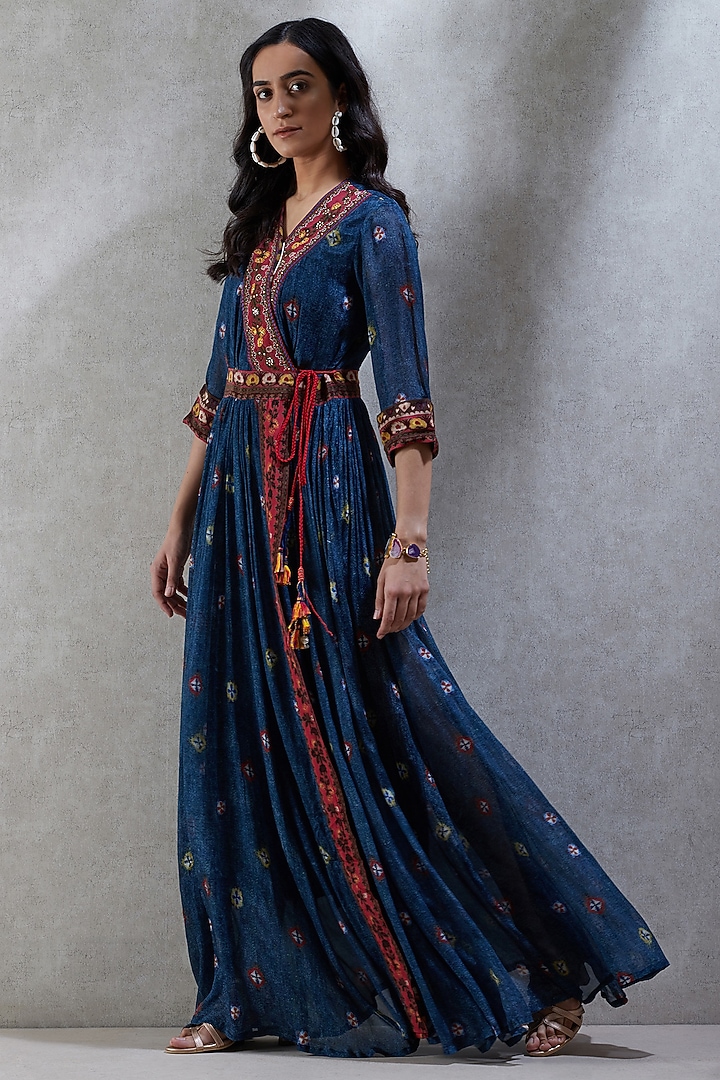 ritu kumar navy blue dress Label Ritu Kumar Long Navy Blue Sleeveless Embroidered Dress Size Small