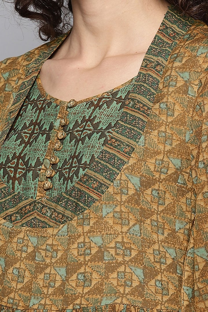 Sap Green Printed Anarkali Kurta by Ritu Kumar at Pernia's Pop Up Shop