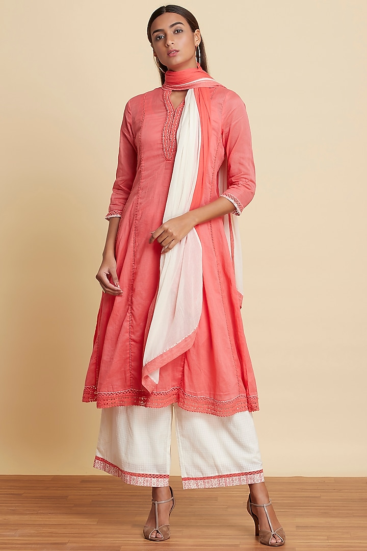 Rose Pink Cotton Kurta Set by Ritu Kumar
