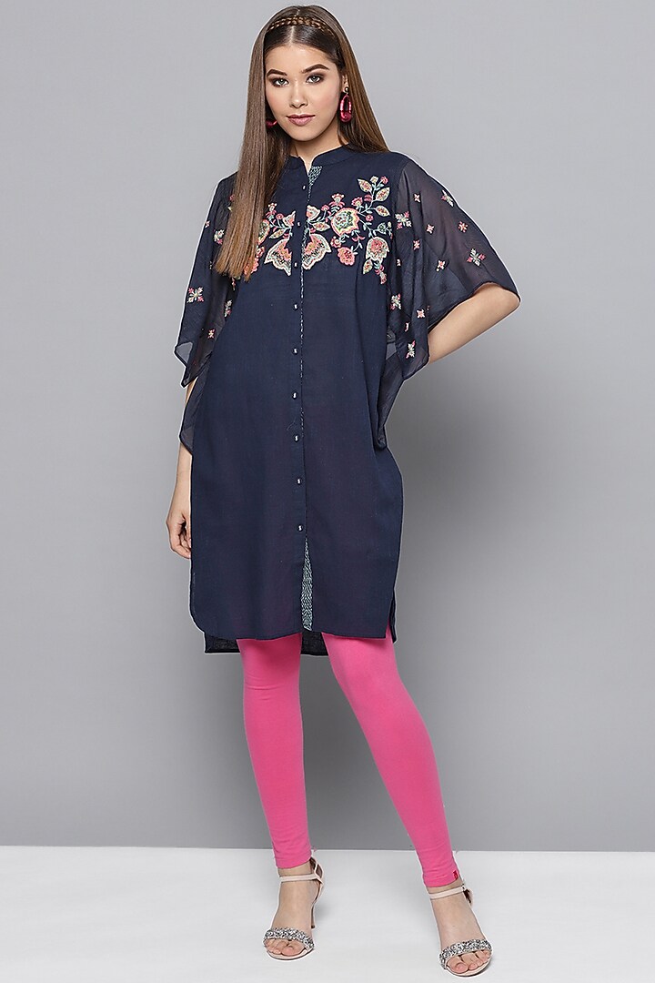 Indigo Blue Printed Shirt Kurta by Ritu Kumar at Pernia's Pop Up Shop