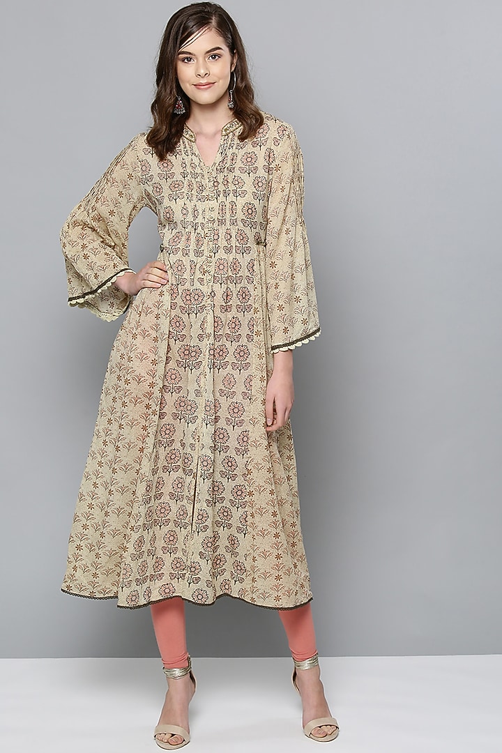 Mint Green Printed Kurta With Bell Cuffs by Ritu Kumar at Pernia's Pop Up Shop