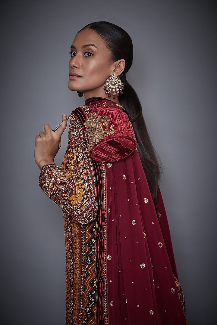 Burgundy Embellished Velvet Potli by Ri Ritu Kumar at Pernia's Pop Up Shop