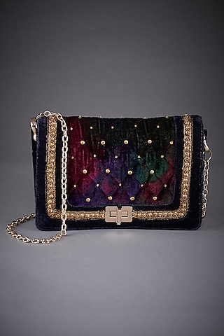 Burgundy Printed Sling Bag by Ri Ritu Kumar