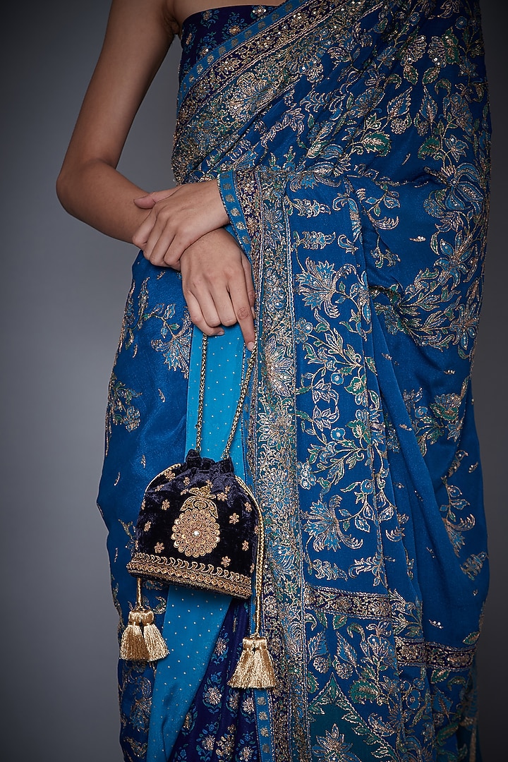 Black Printed Silk Velvet Potli by Ri Ritu Kumar at Pernia's Pop Up Shop