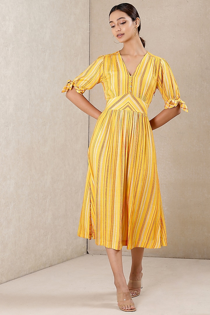 Yellow Printed Dress by Ritu Kumar at Pernia's Pop Up Shop