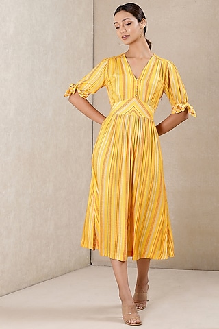 Yellow Printed Dress by Ritu Kumar