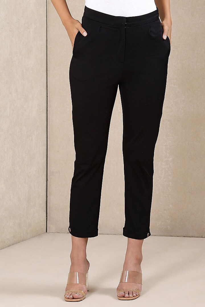Black Cotton Straight Pants by Ritu Kumar at Pernia's Pop Up Shop