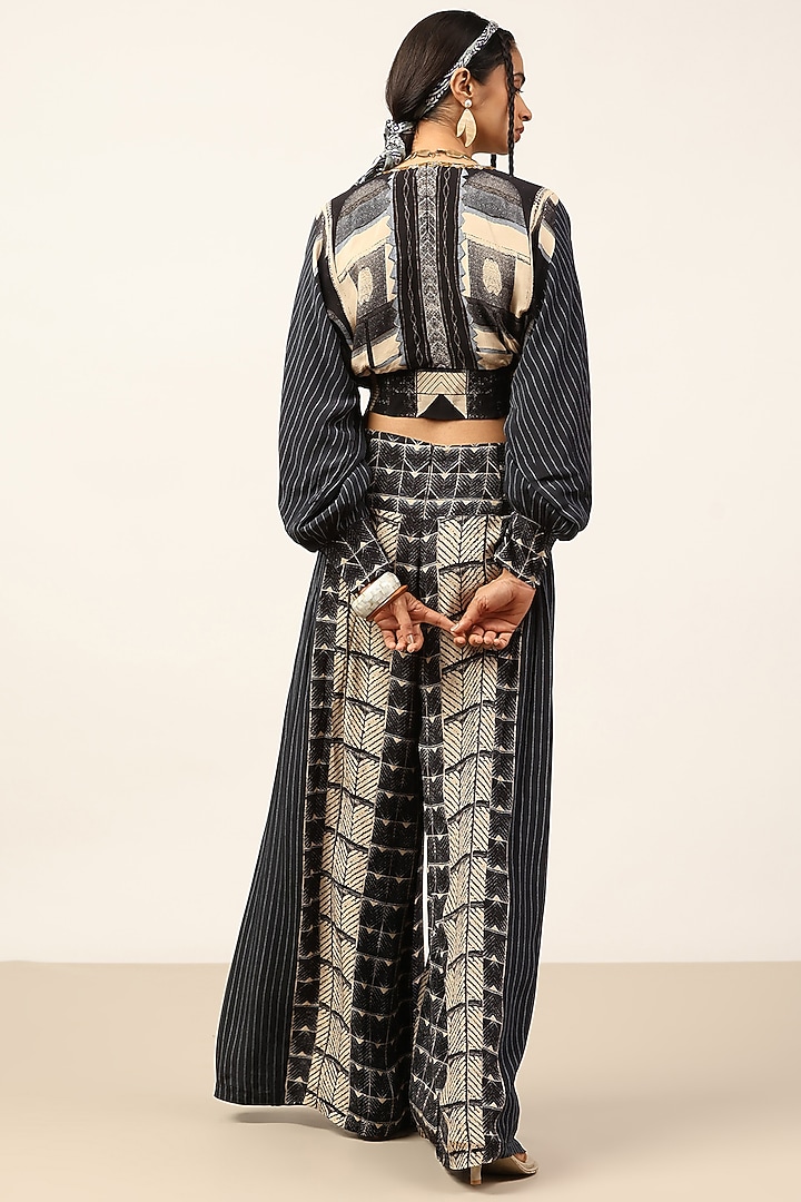 Black & Beige Viscose Printed Palazzo Set by Ritu Kumar at Pernia's Pop Up Shop