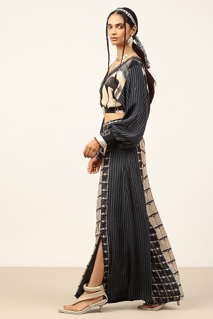 Black & Beige Viscose Printed Palazzo Set by Ritu Kumar at Pernia's Pop Up Shop