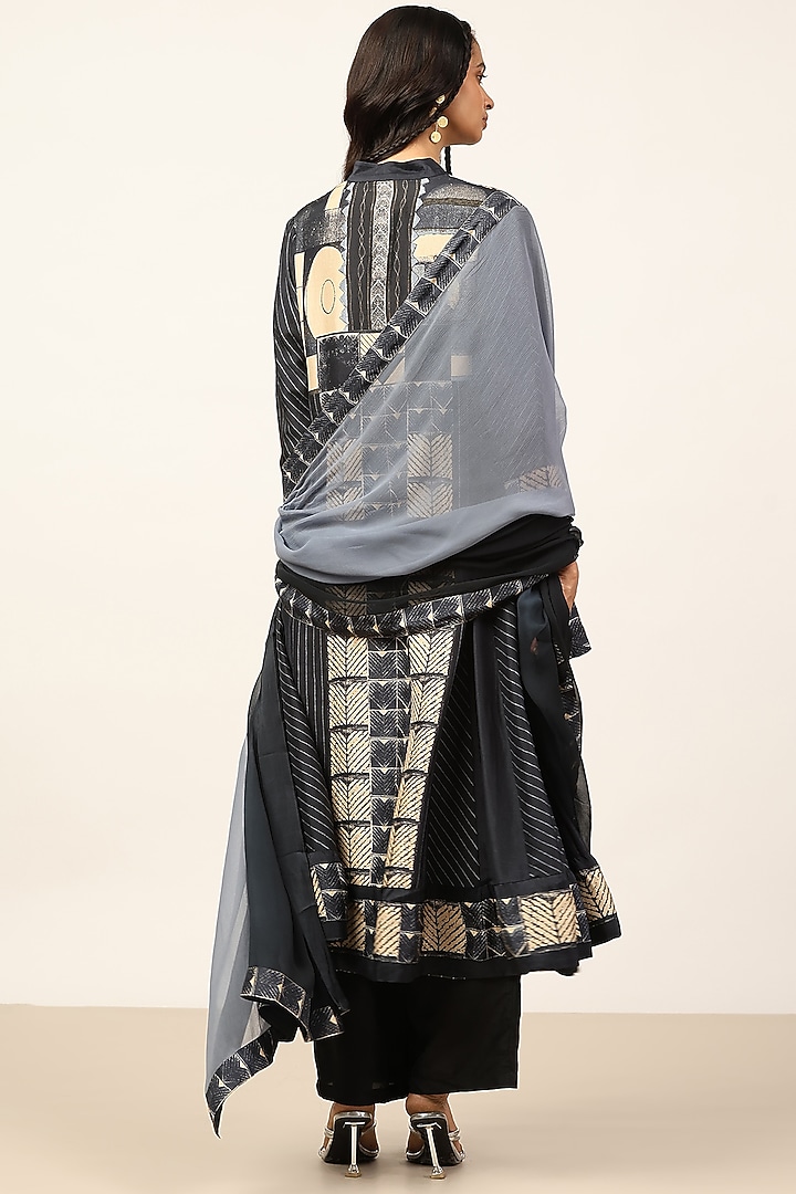 Black & Beige Silk Embroidered Kurta Set by Ritu Kumar at Pernia's Pop Up Shop