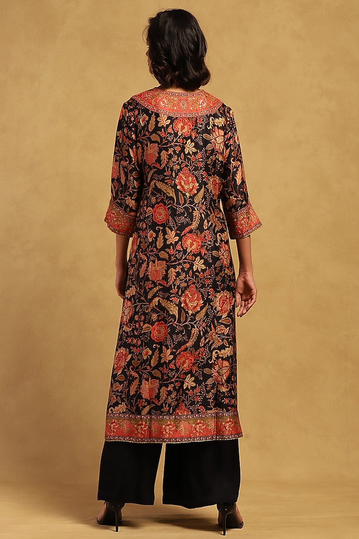 Black & Multi-Colored Silk Embroidered Kurta Set by Ritu Kumar at Pernia's Pop Up Shop