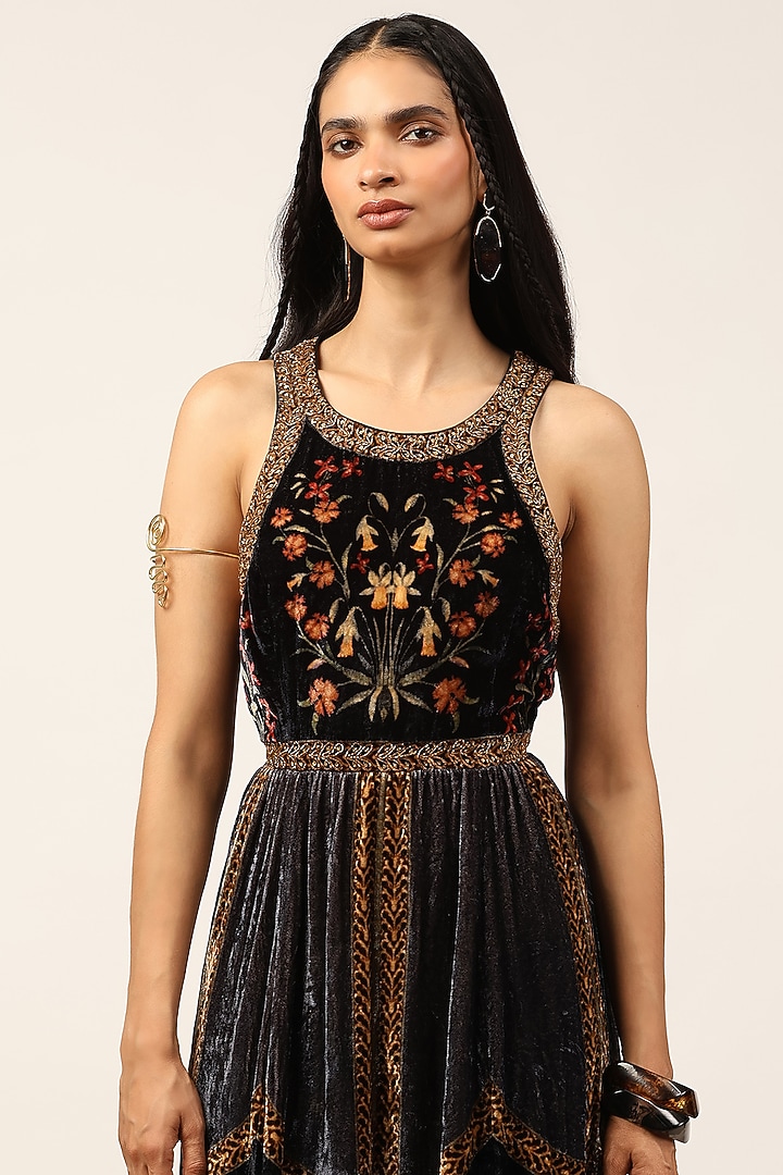 Black & Rust Silk Floral Printed Maxi Vacation Dress by Ritu Kumar at Pernia's Pop Up Shop