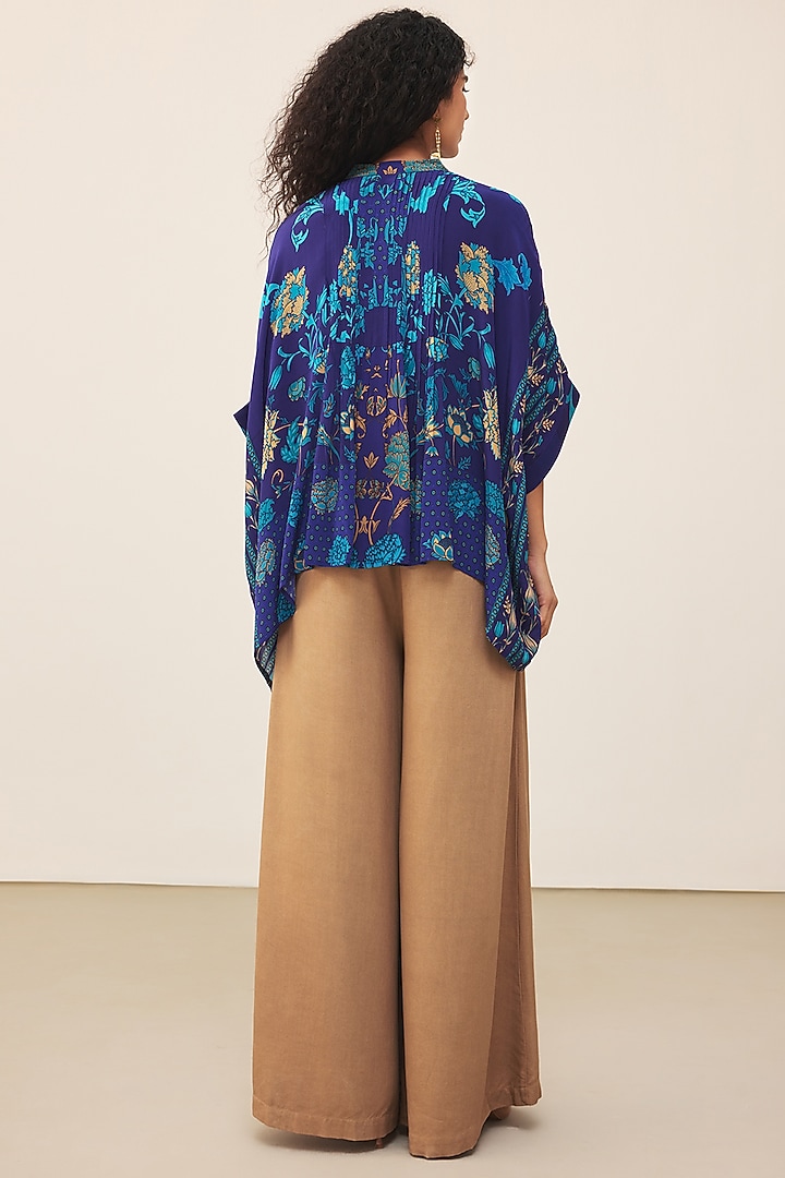 Royal Blue & Turquoise Viscose Floral Printed Kurta by Ritu Kumar at Pernia's Pop Up Shop