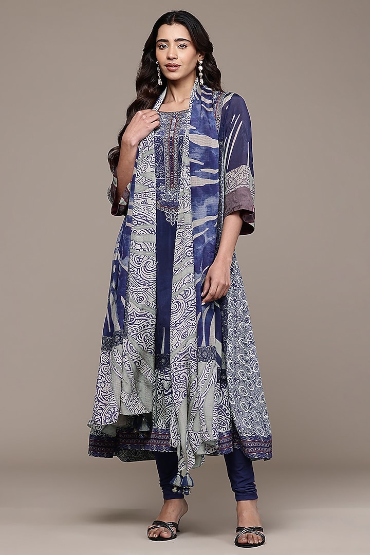 Blue Viscose Chinion Abstract Printed Kurta Set by Ritu Kumar at Pernia's Pop Up Shop