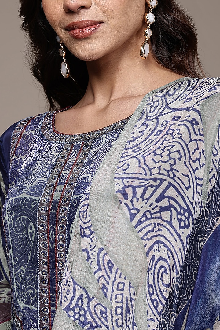 Blue Viscose Chinion Abstract Printed Kurta Set by Ritu Kumar at Pernia's Pop Up Shop