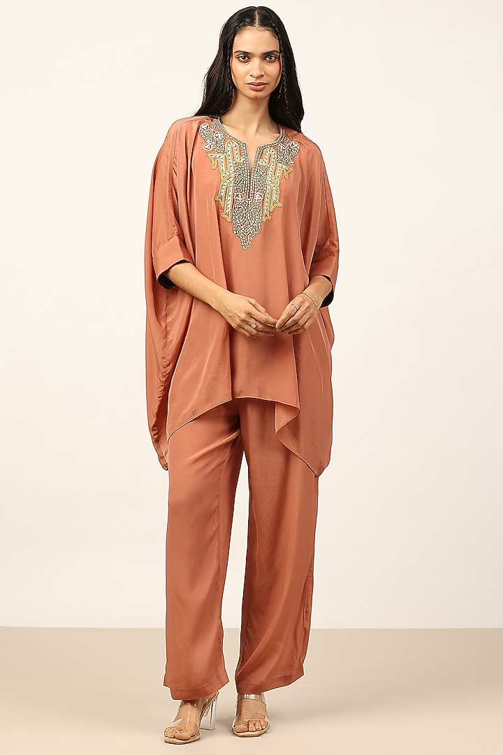 Coral Viscose Crepe Co-Ord Set by Ritu Kumar at Pernia's Pop Up Shop