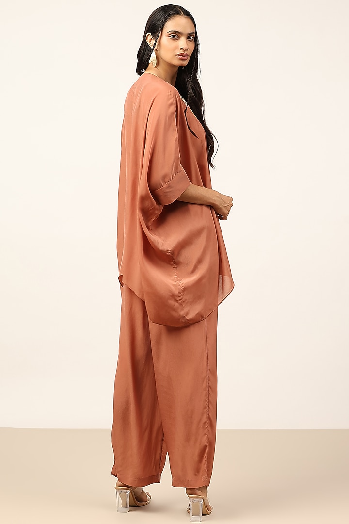Coral Viscose Crepe Co-Ord Set by Ritu Kumar at Pernia's Pop Up Shop