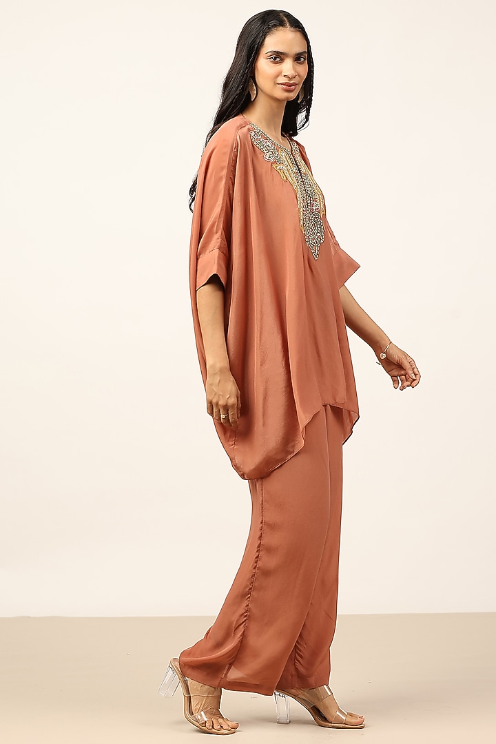 Coral Viscose Crepe Co-Ord Set by Ritu Kumar at Pernia's Pop Up Shop