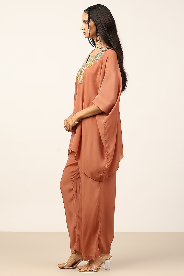 Coral Viscose Crepe Co-Ord Set by Ritu Kumar at Pernia's Pop Up Shop