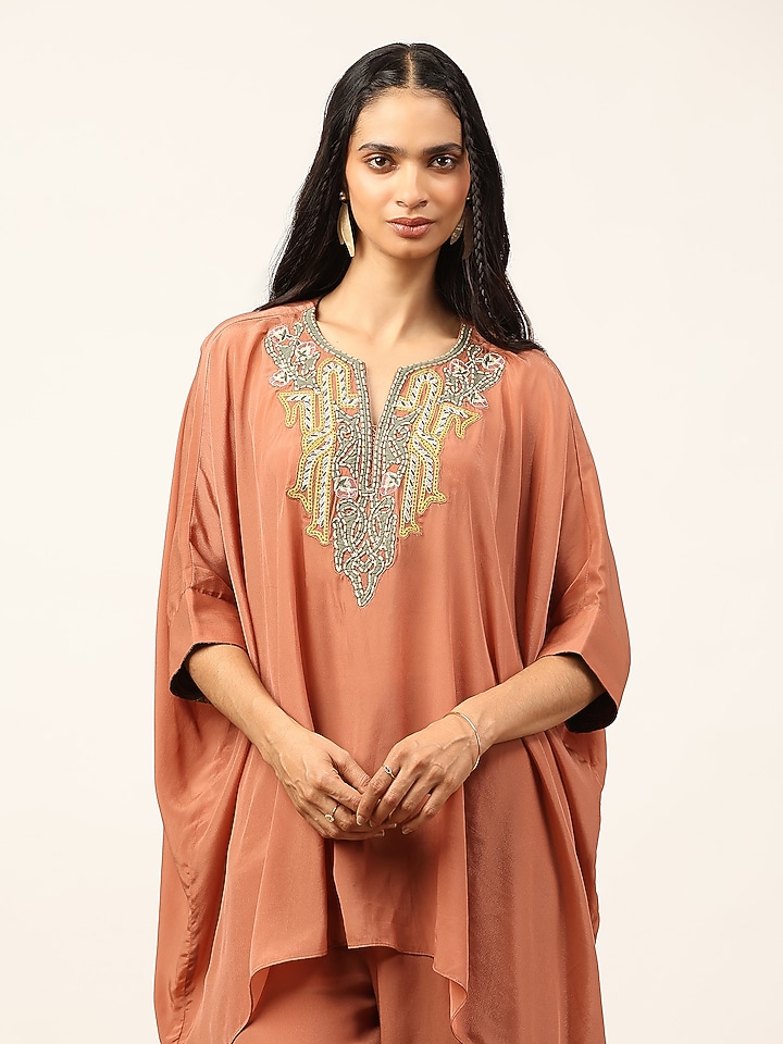 Coral Viscose Crepe Co-Ord Set by Ritu Kumar at Pernia's Pop Up Shop