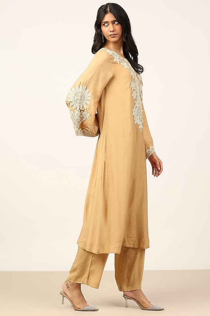 Beige Viscose Silk Kurta Set by Ritu Kumar at Pernia's Pop Up Shop