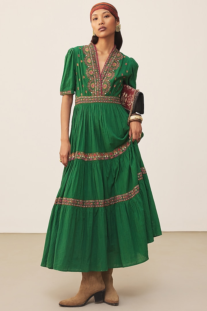 Green Cotton Slub Maxi Vacation Dress by Ritu Kumar at Pernia's Pop Up Shop